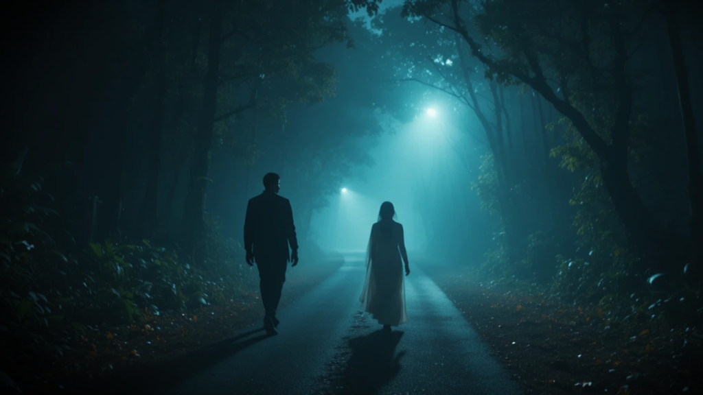 Dark crime scene illustration showing a mysterious man standing in a foggy forest in Goa, representing a 2009 serial killer case