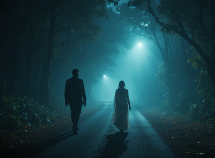 Dark crime scene illustration showing a mysterious man standing in a foggy forest in Goa, representing a 2009 serial killer case