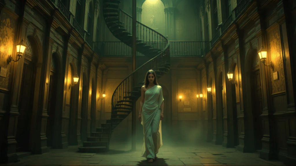 Kolkata High Court at night with dark corridor and mysterious atmosphere, haunted room number 11 paranormal story