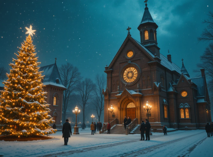 क्रिसमस की रात रोशनी से सजा चर्च, ईसा मसीह के जन्म का प्रतीक