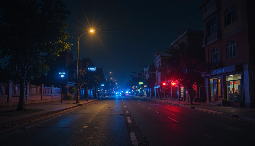 Udaipur Rajasthan crime news image showing night city road with police lights symbolizing investigation
